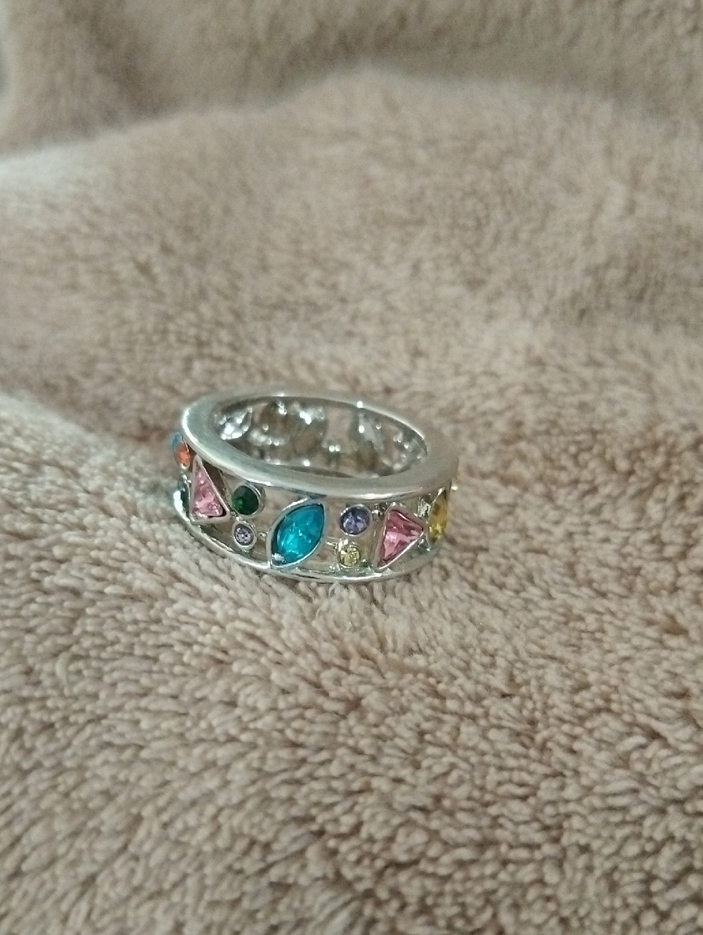 Multicolor Crystal Accent Silver Ring - Women's Fashion Jewelry Size 8